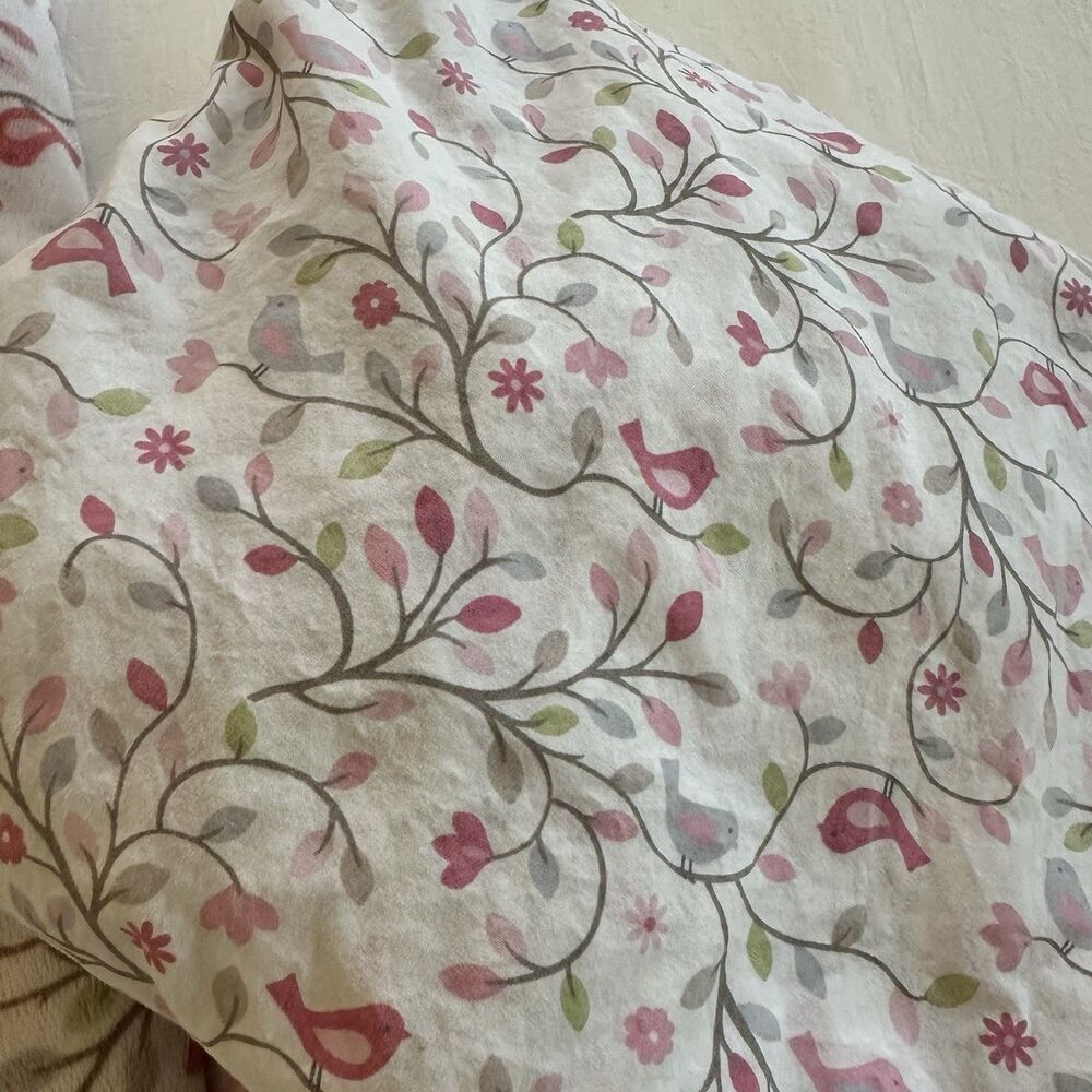 3 Piece Baby Girl Crib Bedding Set Birds Pink Lavender Floral & Carrier Cover - Picture 5 of 14